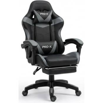 PRO-X Goborelax Геймърски стол с функция за масаж и поставка за крака - черно-сив (bm028)