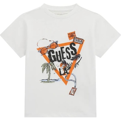 GUESS Бяла тениска с детайли и оранжево лого Guess за мини момче