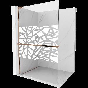 Mexen Kioto+ L душ преграда с рафт Walk-in 70 x 200 cm, бял мотив, розово злато - 800-070-123-60-85 (800-070-123-60-85)