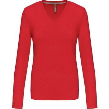 Kariban v-neck k382 / Дамска тениска с дълъг ръкав - червена l (20k38200403)