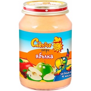 Слънчо Плодово пюре Слънчо - Ябълка, 190 g (4150) - baby