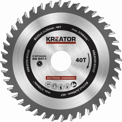Kreator KRT020436 Pílový kotúč na drevo 235mm 40T