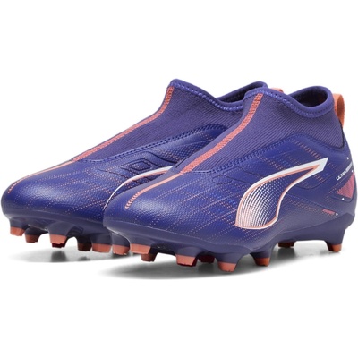 Юношески футболни бутонки Puma Ultra Match+ Laceless Junior Firm Ground Football Boots - Purple/Wht/Org