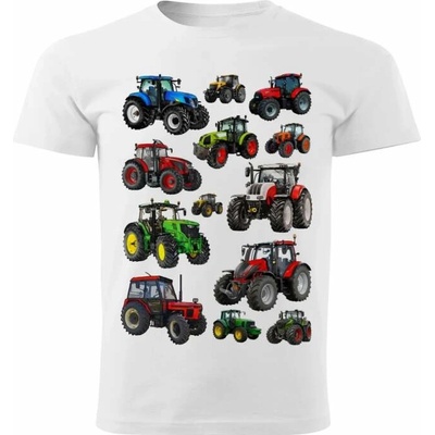 dětské tričko s traktorem mix traktorů bílá