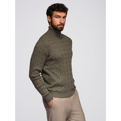 Ombre Clothing Мъжки пуловер с поло и квадратна плетка - маслинен V2 OM-SWTN-0157 Ombre Clothing Ombre Clothing | Zelen | МЪЖЕ | M