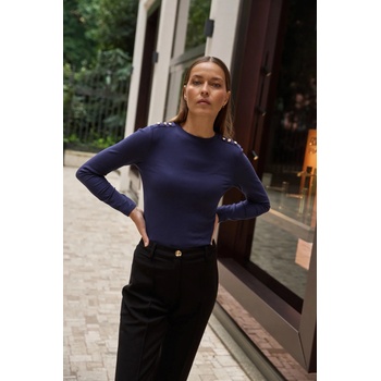 Moodo Памучна блуза с дълги ръкави тъмносиня Moodo Moodo | Bezhov | ЖЕНИ | XS