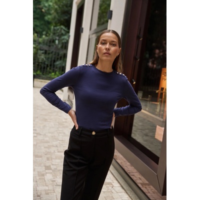 Moodo Памучна блуза с дълги ръкави тъмносиня Moodo Moodo | Bezhov | ЖЕНИ | XS