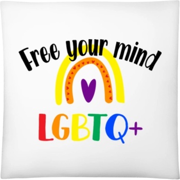 Darčeky PrintEQ Štvorcový Vankúš Dúhový nápis Free your mind Biela 40x40