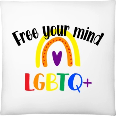 Darčeky PrintEQ Štvorcový Vankúš Dúhový nápis Free your mind Biela 40x40