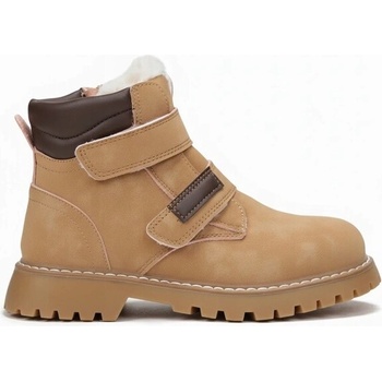 Kotníkové boty na řepy zateplené trapery zimní teplé kožené chlapecké camel