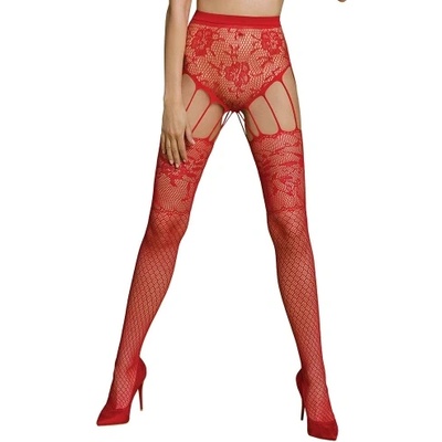Passion Lingerie Мрежест чорапогащник-жартиер Passion Eco S004 червен