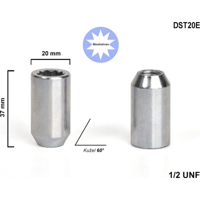 Kolová matice 1/2 UNF kužel s vnitřním mnohohranem, DST20E, výška 37,Ø 20 mm