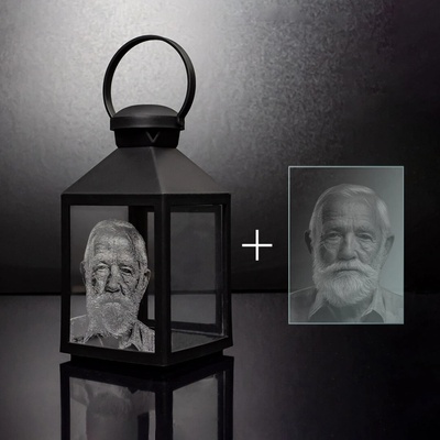 Gravírovaný lampáš s fotografiou a textom - menší