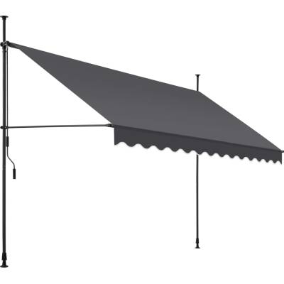 Tectake Upínací markýza s ruční klikou, výškově nastavitelná 350 x 180 cm, černá/šedá