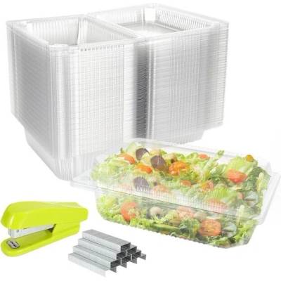 SENENQU Balení 100 jednorázových tácků na potraviny 750ml, plastový tácek 22×14×7,5 cm s víkem,