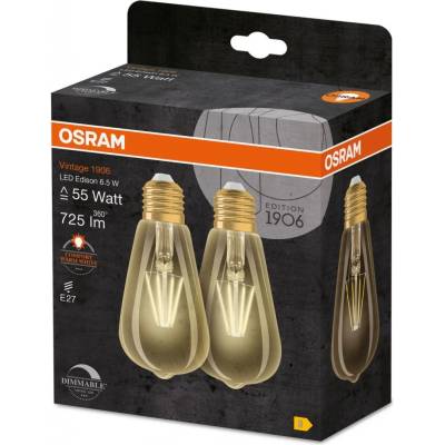 Osram Sada LED žiaroviek Edison Vintage, 6,5 W, 725 lm, teplá biela, E27, 2 ks