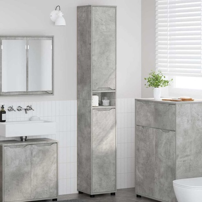vidaXL Шкаф за баня Циментено сиво 30, 5 x 30 x 195 см Инженерно дърво (888760)