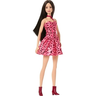 Barbie Fashionista bábika v ružových šatách s leopardím vzorom