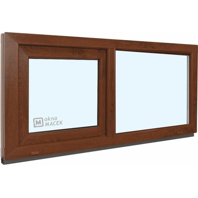 KÖMMERLING Plastové okno - 70 AD, 2100x900 mm, FIX/OS, ořech čiré, ořech/bílá