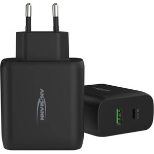 ANSMANN зарядно устройство за мрежово захранване с usb, 2 порта, usb-a, usb-c, 65 w, черно (1001-0096)
