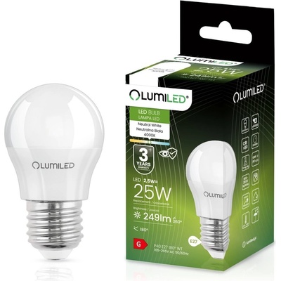 Lumiled LED žiarovka E27 P40 2,5W = 25W 249lm 4000K Neutrálna 180°