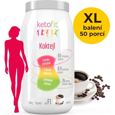 Ketofit Espresso proteinový koktejl 1260 g, 50 porcí