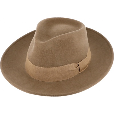 Fiebig Headwear since 1903 Klobouk vlněný s širší krempou béžový s béžovou stuhou