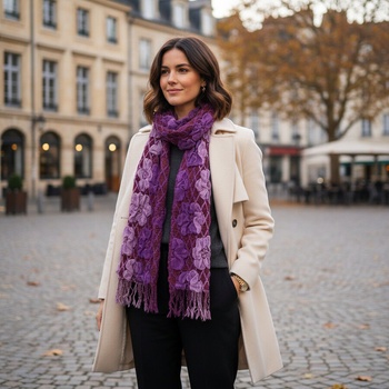 Дамски зимен шал с лилави цветя