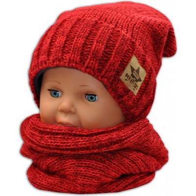 Baby Nellys Jesenná/zimná čiapka s komínkem červená