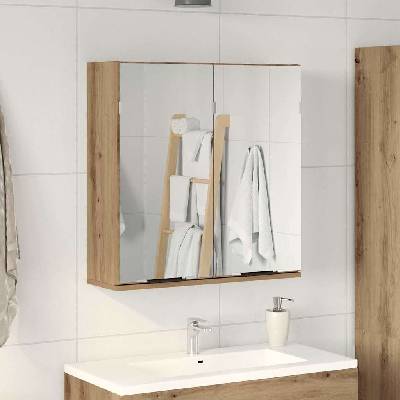 vidaXL Шкаф за баня с огледало, дъб, 64x20x66, 5 см, инженерно дърво (856941)
