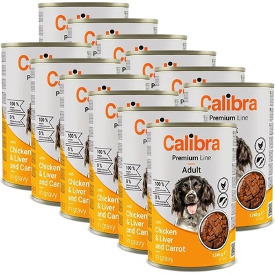 Calibra Dog Premium Adult с пиле и черен дроб 12 x 1240 г