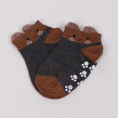 Бебешки чорапи в тъмносиво и кафяво с очички и муцунка