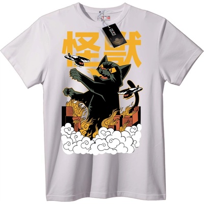 NOONEBRAND Тениска Аниме Каиджу Котешки Монстър - 6XL, White