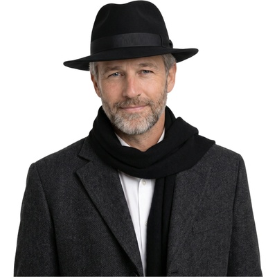 Fiebig plstěný klobouk fedora zimní limitovaná kolekce černý