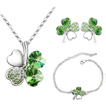 Sisi Jewelry souprava náhrdelníku náušnic a náramku čtyřlístek SET2045-NTSET9554/2 Zelená