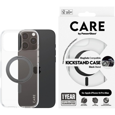Panzer Гръб CARE by PanzerGlass за iPhone 16 Pro Max, Feature Case Black Kickstand and MagSafe