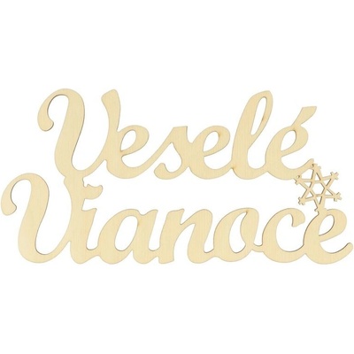 Nápis Veselé Vianoce s vločkou 17x8,5cm hrúbka 3mm