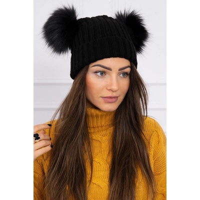Fashionweek dámská zimní čepice se dvěma bambulkami K2 černá