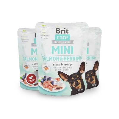 Brit Care Dog kapsička Mini Sterilised Salmon & Herring fillets 85 g