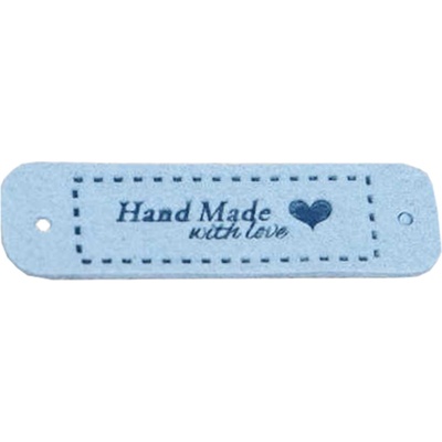 Pro Háčkování Hand Made koženková cedulka se srdíčkem 15x55 mm světle modrá