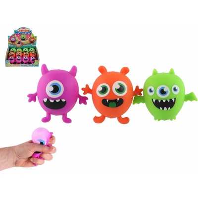 Teddies Míček příšerka monstrum antistresový mačkací sliz 9x8cm 3 barvy 12ks v boxu