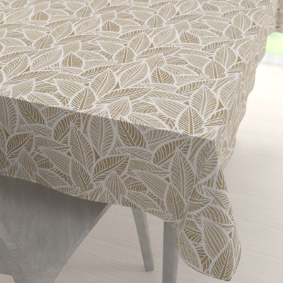 Biante Velký obdélníkový ubrus Leona LN-168 Bílé listy na světle hnědém 180x240 cm
