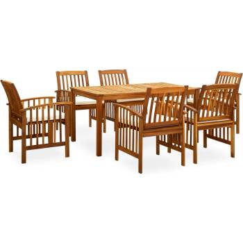 vidaXL 3058087 7 Piece Garden Dining Set with Cushions Solid Acacia Wood (45962+2x312129) (3058087)