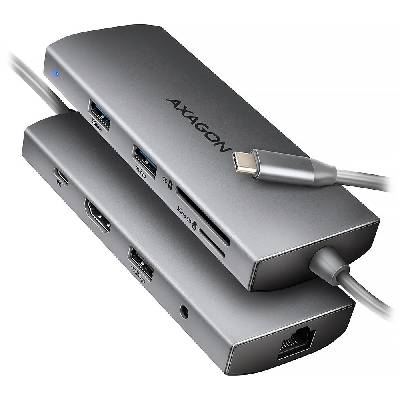 AXAGON HMC-8HLSA Dokovací stanice, USB-C, kompatibilní s Thunderbolt 4, 1× HDMI, 2× USB 3.0, 1× USB 2.0, 1× USB-C, PD 100W, 3,5mm jack, RJ-45, čtečka SD a micro SD HMC-8HLSA