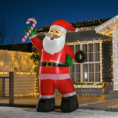 HOMCOM Nafukovací Santa Claus s cukrovou hůlkou a LED osvětlením | 140x85x250 cm