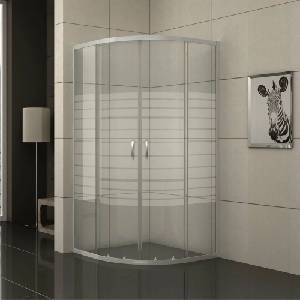 Inter Ceramic Полукръгла душ кабина Inter Ceramic с плъзгащи се врати 80x80 см хром-прозрачна с бели линии (585/31 NEW 80*80 EASY ASSEMBLE)