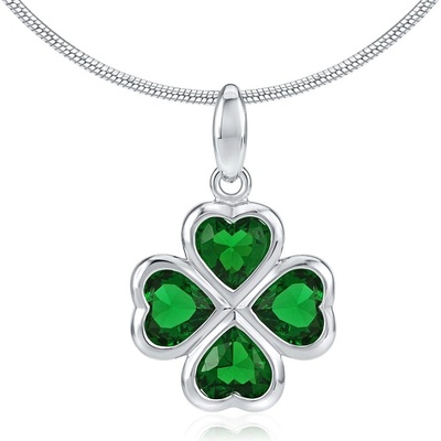 SILVEGO Stříbrný přívěsek čtyřlístek se zelenými zirkony JJJP0085P