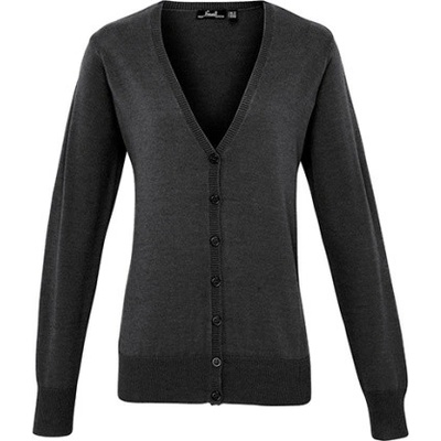 Premier Workwear Dámsky pletený kardigán na gombíky PR697 Charcoal ca. Pantone