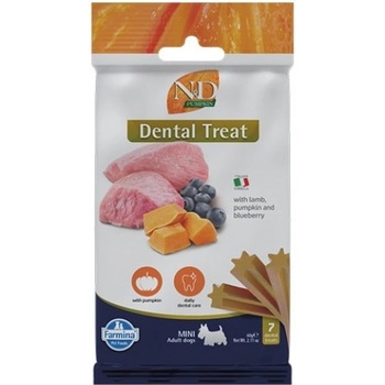Farmina N&D Pumpkin Dental Care Treat Lamb and Blueberry Mini - Дентални стикове за кучета от мини породи с агнешко, тиква и боровинки - 60 гр, Италия - KND0006011