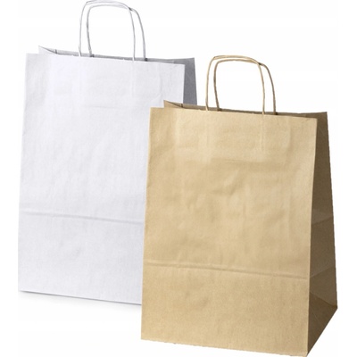 100 ks PAPÍROVÁ TAŠKA 240x170x425 mm se zkrouceným uchem, HNĚDÁ + BÍLÁ